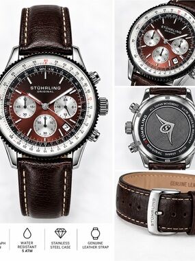 Stuhrling Original Brown and Silver Chronograph Watch